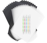 Lot de 100 feuilles de papier carbone noir et 50 feuilles de papier calque blanc avec 5 outils de gaufrage pour le traçage sur cuir, bois, toile, équipement de gaufrage