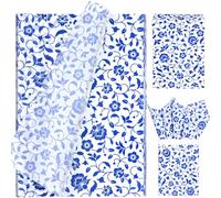 Lot de 100 feuilles de papier de soie de soie vintage style chinoiserie pour emballage cadeau d'anniversaire, mariage, Nouvel An, 50,8 x 35,6 cm, bleu et blanc
