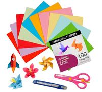 Lot de 100 feuilles de papier origami - 10 couleurs - Papier coloré carré de 7,87 pouces pour la décoration de bricolage, le scrapbooking, les œuvres d'art pliantes (avec ciseaux de sécurité et