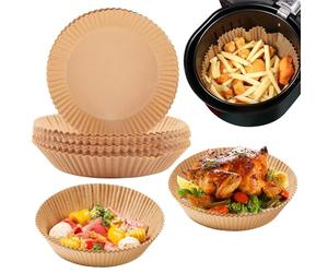 Lot de 100 feuilles de papier sulfurisé pour friteuse à air chaud, 20 à 24 cm, anti-adhésif, imperméable, résistant à l'huile, jetables, pour friteuse à air chaud, four, micro-ondes, cuiseur vapeur