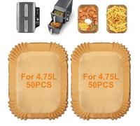 Lot de 100 feuilles de papier sulfurisé rectangulaires pour friteuse à air chaud, pour Ninja Double Stack XL 9,5 l SL400EU, AF400EU, Princess, autres accessoires Dual Zone Air Fryer