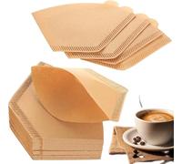 Lot de 100 Filtres à Café Taille 4, Non Blanchis et Coniques - 100% Biodégradables Compatible avec Dripper V60, Porte-filtre Manuel et Cafetières Filtres (8-12 Tasses) Papier Naturel Premium