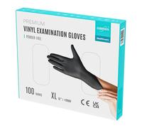 Lot de 100 gants jetables en vinyle sans latex et non poudrés - Taille XL (Noir, XL)