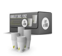 Lot de 100 Gobelets 36cl /12oz Jetables en Carton Blanc 100% Biodégradable - Gobelet à café en papier 360ml Th