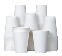 Lot de 100 gobelets à café jetables en papier pour boissons chaudes ou froides 340 ml Blanc