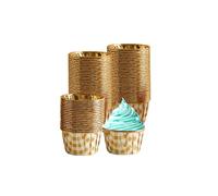 Lot de 100 gobelets à dessert jetables en feuille d'aluminium pour gâteaux, pudding, muffins, boulangerie, mariage, fête d'anniversaire, carreaux jaunes