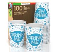 Lot de 100 gobelets en papier, 200 ml, biodégradables, jetables écologiques, fabriqués en Italie, pour boissons chaudes, eau colorées, fantaisie DRINK ME - Produit et emballé en Italie