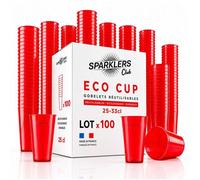- Lot de 100 Gobelets Reutilisables 25cl (33cl a ras-bord) - Polypropylene (PP) alimentaire rigide - CompatiblRougeLot de 100