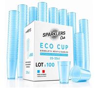 - Lot de 100 Gobelets Reutilisables 25cl (33cl a ras-bord) - Polypropylene (PP) alimentaire rigide - CompatiblBleuLot de 100