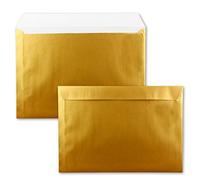 Lot de 100 grandes enveloppes - XXL - DIN C4 - Doré métallisé - 22,9 x 32,4 cm - Fermeture adhésive sans fenêtre - Enveloppes d'expédition pour format A4