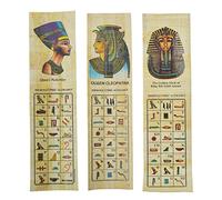 Lot de 100 grands marque-pages Papyrus originaux égyptien avec l'alphabet hiéroglyphique et des images de l'Egypte ancienne telles que des personnages, des dieux ou des paysages. 5 x 19 cm