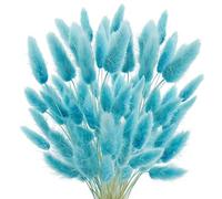 Lot de 100 herbes de la pampa séchées - 45 cm - Fleurs séchées blanches naturelles - Pour vase, arrangement de mariage, fête, maison, hôtel, décoration - Bleu sarcelle