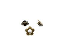 Lot de 100 œillets en métal en forme de fleur avec trou de 5 mm pour scrapbooking, chaussures, bottes, ceinture, sacs, vêtements, couture, cuir, loisirs créatifs - Bronze
