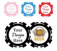 Lot de 100 jetons de poker personnalisés en plastique avec impression double face en couleur, ajoutez votre logo, texte ou image pour bar, promotion d'entreprise, soirée casino, jeux de société (blanc