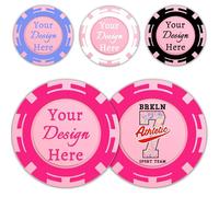 Lot de 100 jetons de poker personnalisés en plastique avec impression double face en couleur, ajoutez votre logo, texte ou image pour bar, promotion d'entreprise, soirée casino, jeux de société (rose)