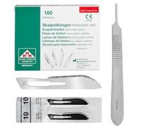 Lot de 100 lames de scalpel stériles Figure 10 en acier au carbone - Lames de rechange + 1 support Shehadeh - Acier inoxydable