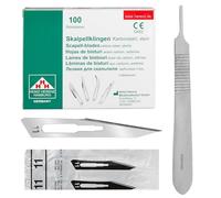 Lot de 100 lames de scalpel stériles Figure 11 en acier au carbone - Lames de rechange + 1 x Shehadeh - Support de scalpel - Acier inoxydable