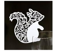 Lot de 100 marque-places de table en forme d'écureuil, carte de nom creuse, carte de vœux, fournitures de fête for anniversaire, verre à vin, tasse, bouquet, décoration, gris, 100 pièces(White)