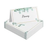 Lot de 100 marque-places en papier pour table de tente, cartes de nom pour fête (feuille verte avec cadre)