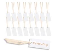 Lot de 100 marque-places vierges avec ruban marron clair, 4 x 9 cm, étiquettes de table pour banquet, mariage, dîner, fête, cérémonie, chaise, cadeau (blanc)