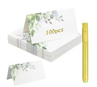 Lot de 100 marque-places vierges en forme de feuille verte avec 1 marqueur, carte de nom de table, carte de mariage pour communion, anniversaire, festival, fête, baptême
