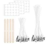 Lot de 100 mèches de Bougie, 15 cm et 10 cm, kit pour Faire des Bougies, avec Supports de mèche en Bois et Autocollants Double Face, Parfait pour la Fabrication de Bougies parfumées Maison