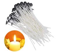 Lot de 100 mèches de bougie en coton naturel avec languettes, de qualité alimentaire pour bougies au beurre, pré-cirées pour soja, gel, cire de paraffine (15 cm)