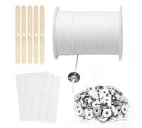 Lot de 100 Mèches de Bougie en Coton Tressé - Plate, Sans Fumée, Sans Odeur - Avec 100 Supports - Pour Fabrication de Bougies DIY de Noël
