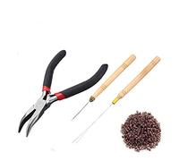 Lot de 100 micro anneaux en silicone doublés - Pince à cheveux pour extension de cheveux - Enfile-aiguille et crochet de traction