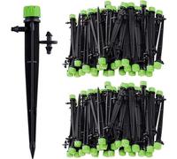 Lot de 100 micro-arroseurs d'irrigation goutte à goutte, émetteurs d'irrigation à 360 degrés à 8 trous pour tube de 1/4 (4-7 mm), pour système d'irrigation goutte à goutte de jardin, vert