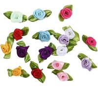 Lot de 100 mini boutons de rose multicolores en tissu satiné avec feuilles, couleurs mélangées, appliques de couture et décorations pour veste, jupe