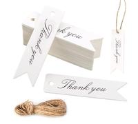 Lot de 100 mini étiquettes de remerciement en papier kraft blanc avec ficelle pour cadeaux de mariage 7 x 2 cm