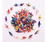 Lot de 100 mini grues en papier washi origami pré-fabriquées de 4 cm pour décoration de fête de mariage - Grues origami pliées faites à la main - Cadeau de Noël Yuzen - Fournitures de table -