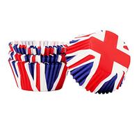 Lot de 100 mini moules à muffins en papier pour anniversaire de mariage Motif drapeau britannique Rouge/blanc/bleu