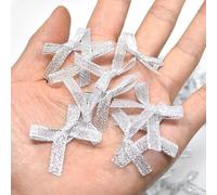 Lot de 100 mini nœuds en satin - 2,5 x 3 cm - Pour bricolage, artisanat, mariage, Noël, Saint-Valentin, emballage cadeau, cartes de Noël - Argenté