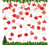Lot de 100 mini pendentifs en bois de Noël - Décoration de table de Noël - Bricolage - Décoration de table (50 rouges + 50 blancs