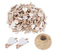 Lot de 100 Mini Pinces à Linge en Bois Blanches en Forme de cœur, Multicolores, 3 cm