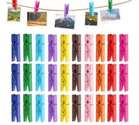 Lot de 100 mini pinces à linge en bois multicolores - Petites pinces à linge en bois avec ficelle - Petites pinces pour suspendre des photos - Petites pinces en bois naturel pour photos, collages,