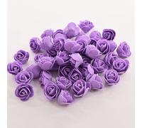 Lot de 100 mini roses artificielles en mousse rouge de 3,5 cm pour loisirs créatifs, accessoires, décoration de maison, fête prénatale (violet)