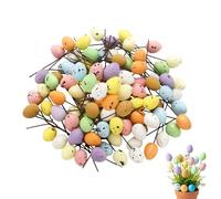 Lot de 100 mini œufs de Pâques en mousse avec tiges, couleurs pastel, bâtons de décoration de gâteau artificiels, faciles à et à afficher, pour remplir un panier, une table de fête