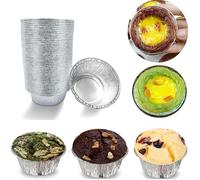 Lot de 100 Moule Tartelette Pasteis de Nata 9x5cm Moule Aluminium Petit Moules a Tarte Moule à Gâteau et Plaque à Pâtisse CAISSETTE