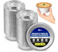 Lot de 100 Moules Aluminium Jetables, Ronds 12 cm x 4 cm, Moule Tartelette Individuelle, Moules à Gâteau Polyvalents pour Hachis Parmentier, Steak, Tartes, Quiches, Pâtisseries et Gâteaux