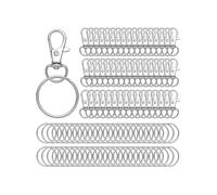 Lot de 100 mousquetons en acier inoxydable - Porte-clés - Pour le bricolage - Mousquetons avec anneaux porte-clés - Pour bijoux, bricolage, artisanat, trousseau de clés