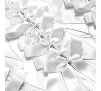 Lot de 100 nœuds d'antenne de voiture - En ruban de satin fait à la main - Décoration de voiture - Pour mariage, fête, anniversaire, emballage cadeau - Blanc