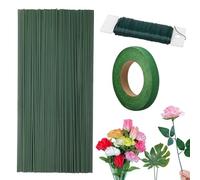 Lot de 100 outils d'arrangement floral, 30 cm x 2 mm, pour artisanat, tige florale, 23 m de fil de calibre 22, ruban autocollant vert, pour bouquet de fleurs, couronne