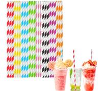 Lot de 100 Pailles Carton Jetables,198x6mm Pailles Bubble Tea, Rayée Coloré Paille en Papier pour cocktail Mason Jar, Verre, Anniversaire, Mariage, Noël, Douche de Bébé, Célébration et Fête