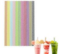 Lot de 100 Pailles Carton Jetables,198x6mm Pailles Bubble Tea, Rayée Coloré Paille en Papier pour cocktail Mason Jar, Verre, Anniversaire, Mariage, Noël, Douche de Bébé, Célébration et Fête