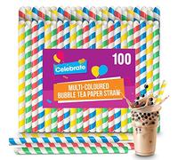 Lot de 100 pailles colorées à bulles de 21 cm | Grandes et épaisses pailles en papier qui ne seront pas trempées | Grandes pailles Boba, pailles biodégradables pour milkshake et smoothie