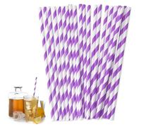 Lot de 100 pailles en papier, 19,6 cm, à rayures violettes et blanches, biodégradables, respectueuses de l'environnement, pour restaurants, bars, fêtes, café, jus