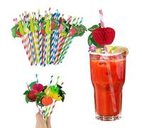 Lot de 100 pailles en papier 3D, pour cocktail, colorées, biodégradables, pour boissons froides, jus (couleur aléatoire)